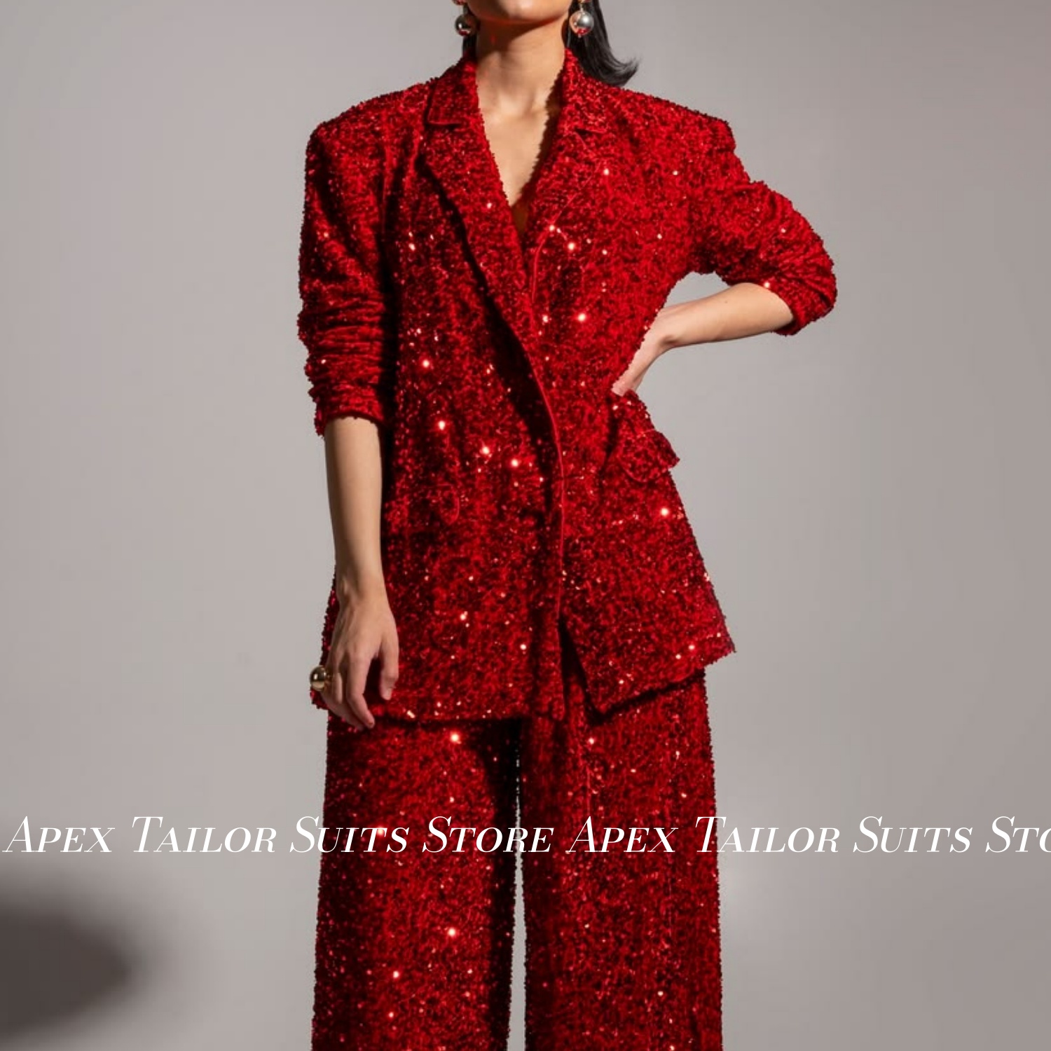 Womens Blazer - Setelan Blazer Wanita Berpayet Berkilau Dua