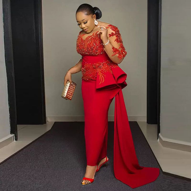 Gaun Prom Applique Renda Merah - Women'S Red Formal Wear ulasan dan harga